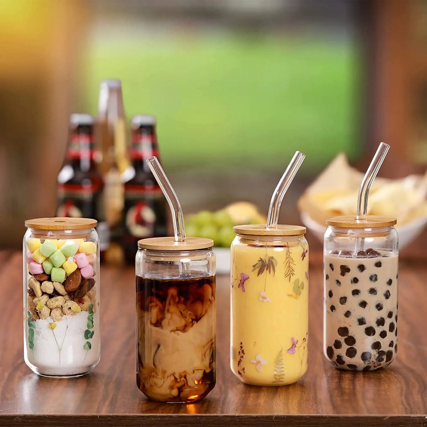 Glass Bubble Tea Cup with Lid and Straw - 550ml/400ml Transparent Drinkware for Juice, Beer, Milk, Mocha