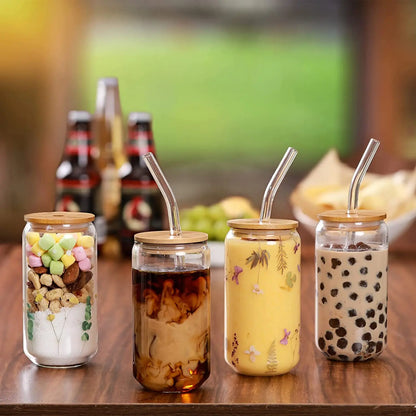 Glass Bubble Tea Cup with Lid and Straw - 550ml/400ml Transparent Drinkware for Juice, Beer, Milk, Mocha