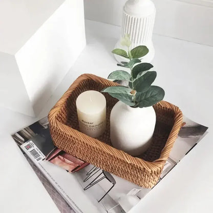 Handwoven Rattan Storage Basket - Rustic Woven Organizer Bin for Blankets, Toys, Nursery