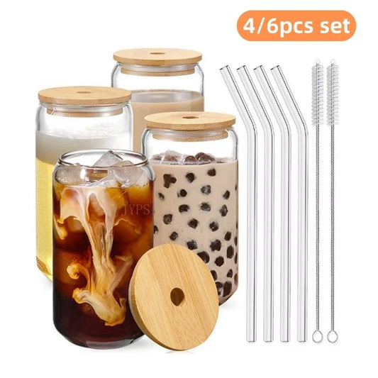 Glass Bubble Tea Cup with Lid and Straw - 550ml/400ml Transparent Drinkware for Juice, Beer, Milk, Mocha