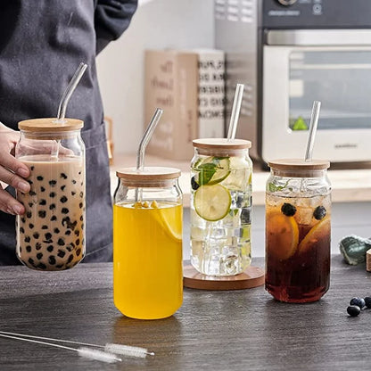 Glass Bubble Tea Cup with Lid and Straw - 550ml/400ml Transparent Drinkware for Juice, Beer, Milk, Mocha